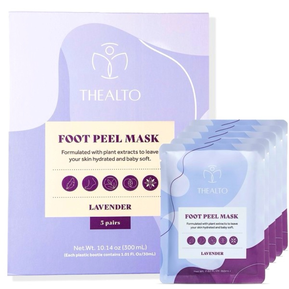Thealto - Foot Peel Mask Set | 5 Pairs of Lavender Scented Foot Masks | Home Spa